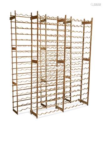 Two similar 19th century wrought iron wine racks,