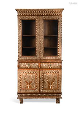 An Indian bone inlaid teak cabinet, 20th century,