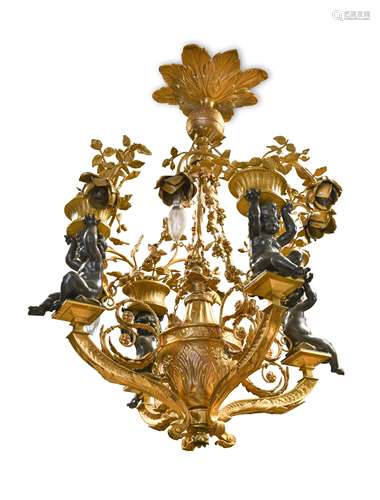 A gilt-bronze four branch decorated electrolier in the French style,