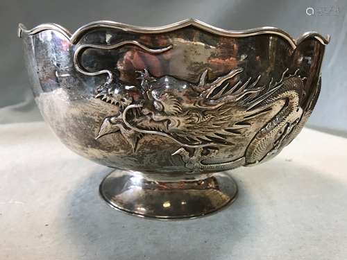 A Chinese export silver pedestal bowl, possibly Wang Hing, early 20th century,