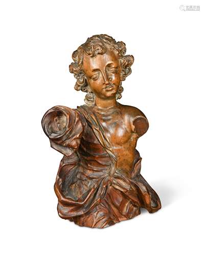 A 17th century carved limewood carved torso of a young man, possibly the Christ Child,