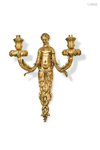 A pair of 19th century ormolu twin-branch figural wall lights,