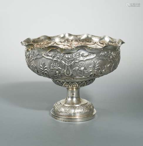 An Indian silver high pedestal silver bowl, perhaps Lucknow, circa 1890,