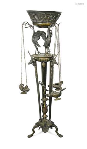 A Grand tour bronze model of a Roman lamp,