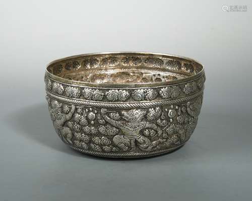 A Burmese (Myanmar) silver bowl, 'Thabeik', circa 1900,