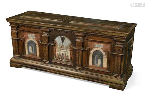 A painted pine coffer, late 18th century,