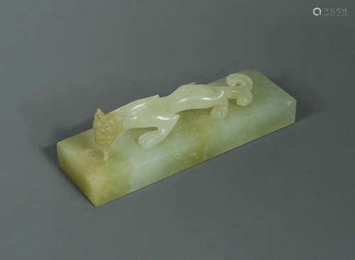 A 20th century Chinese jade carving of a mythical creature,