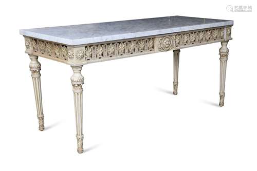 A French style painted serving table with marble top, 20th century,