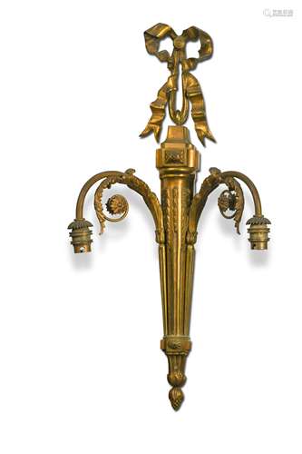 Three ormolu twin-branch wall lights, 19th century,