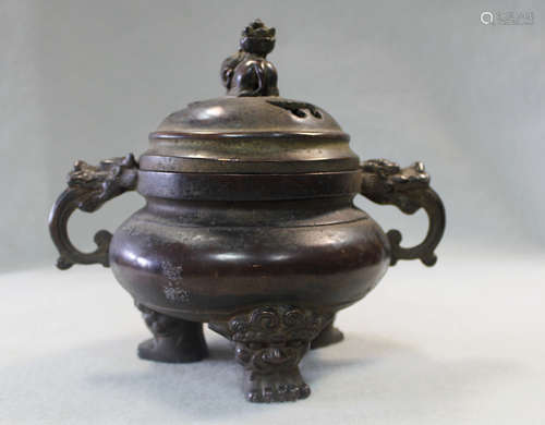 A Chinese bronze tripod censer, 20th century,