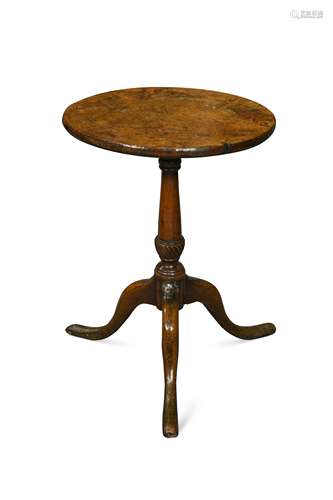 A George III burr oak topped tripod table,