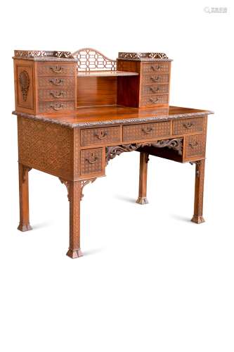 A mahogany 'Chinese Chippendale' style blind fretwork bonheur du jour, late19th century,