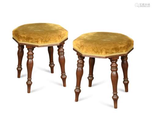 A pair of Victorian upholstered octagonal stools,