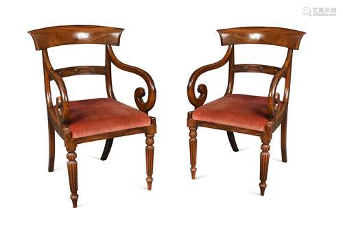 A pair of George IV mahogany open armchairs,