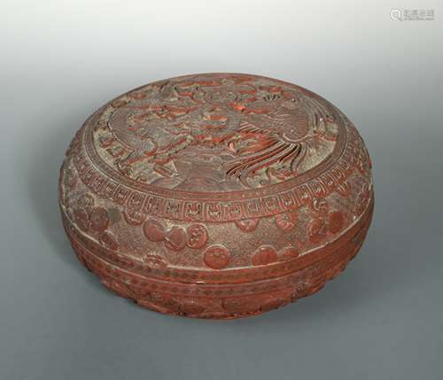 A Chinese cinnabar lacquer circular box and cover, Late Qing Dynasty,