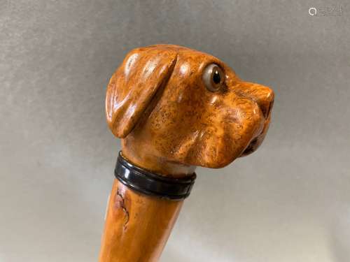 A carved burr boxwood master-of-hounds whip handle