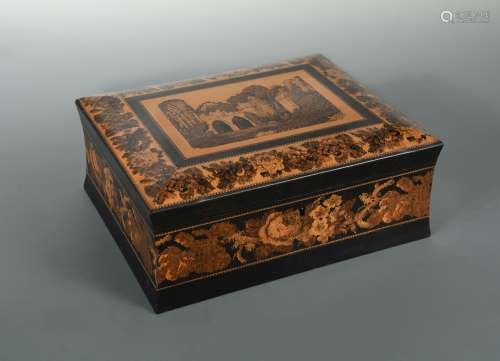 A Victorian Tunbridge ware and ebony sewing box in the manner of Thomas Barton,