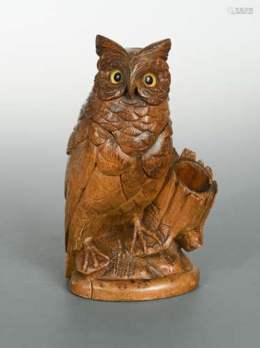 A Black Forest owl tobacco box,