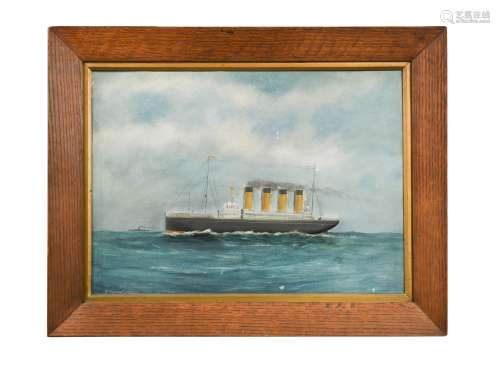 D Philpott (British, early 20th Century), a rare half-block relief painting of RMS Olympic at sea,