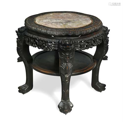 A Chinese marble top stand, late Qing, circa 1900,