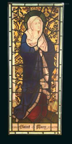 A 19th century stained glass panel of 'Saint Mary'