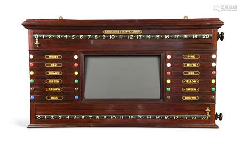 A Burroughes & Watts London mahogany snooker scoreboard