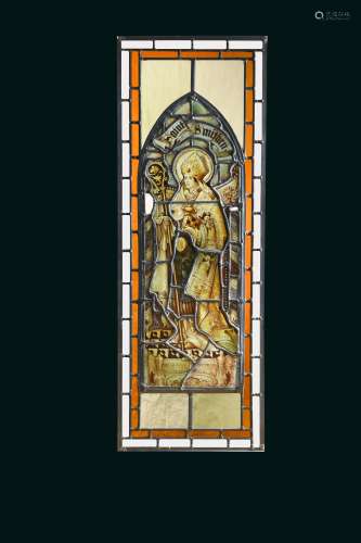 An 18th century stained glass panel of St Swithen,