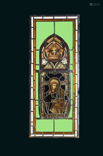 An 18th century stained glass panel section of Saint Cecilia,