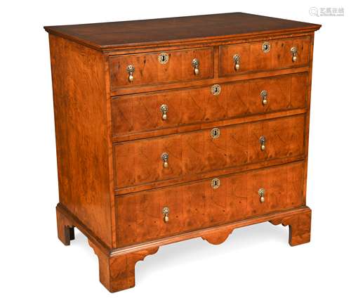 An oyster veneered chest of two short and three long drawers, early 18th century style,