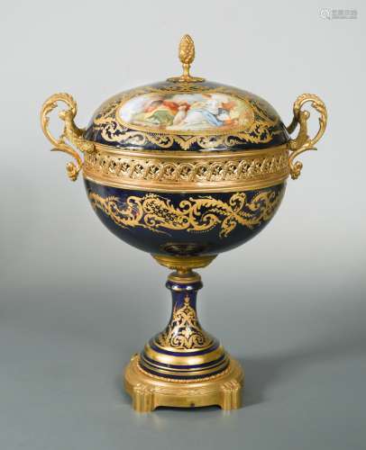 A Sevres two-handled ormolu mounted pedestal bowl and cover,
