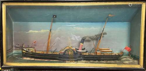 An early 20th century model paddle ship diorama,