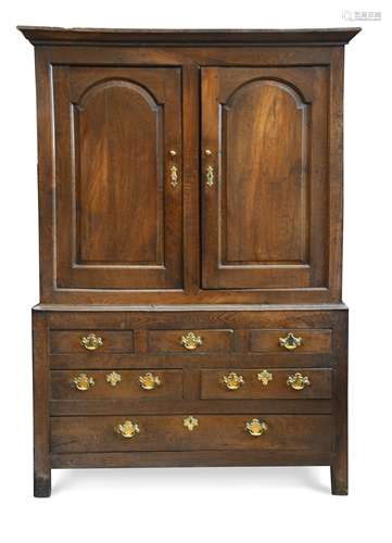 A George III oak press cupboard,