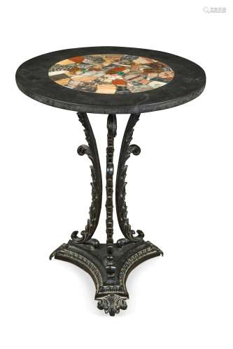 A Victorian black marble and inlaid specimen stone top occasional table,