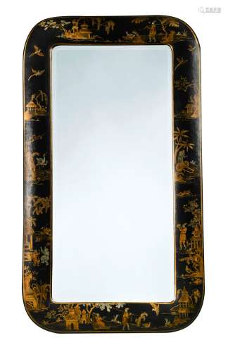 An early 20th century Chinoiserie painted wall mirror,