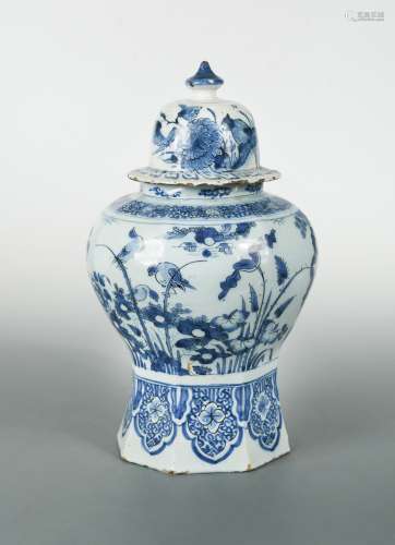 An 18th century Delft blue and white hexagonal vase,