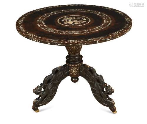 A Far Eastern mahogany pedestal table, late 19th century,