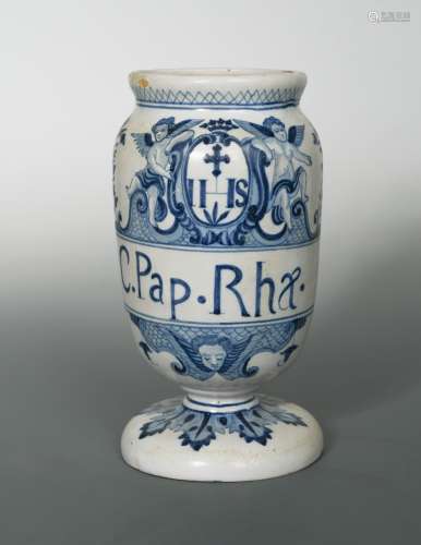 A Delft blue and white wet drug jar