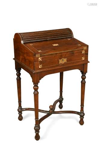 A mid 19th century Anglo-Indian padouk tambour and fall fronted writing slope,