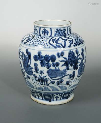 A Chinese blue and white porcelain vase, in late Ming style,