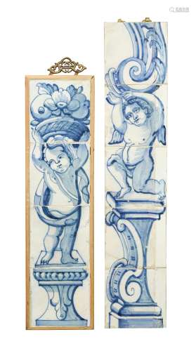 Two panels of Delft tiles,