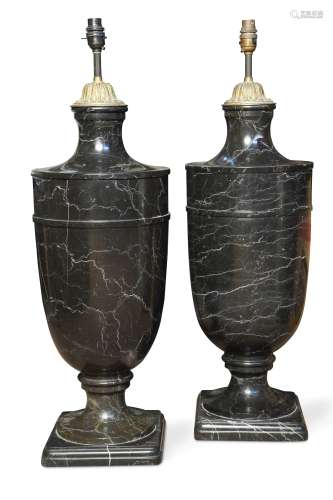A pair of black marble lamp bases,