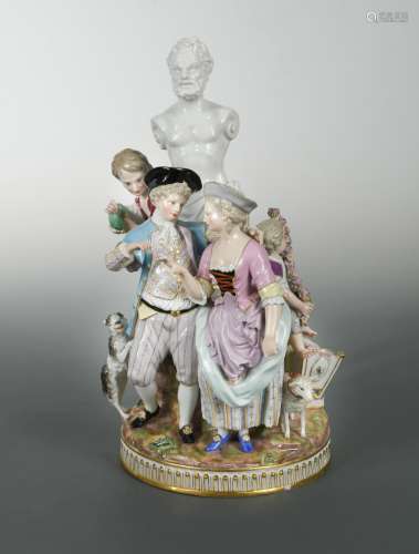 A Meissen figural group 'Love and a Rival',