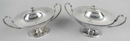 A pair of George III silver sauce tureens,