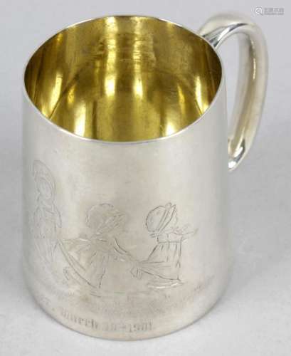 A late Victorian silver christening mug,