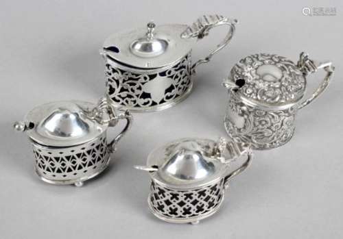 Two similar Edwardian silver mustard pots,