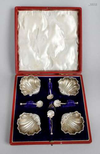 A cased set of late Victorian silver salts,