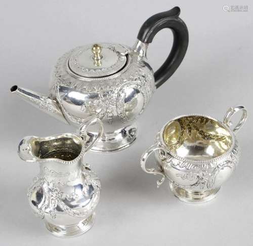 A mid-Victorian silver three piece bachelor tea set,