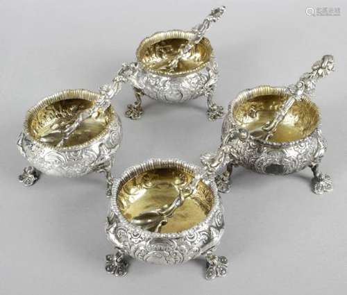 A set of four George IV Irish silver open salts,