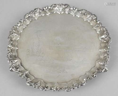 An early Victorian silver salver of circular form,