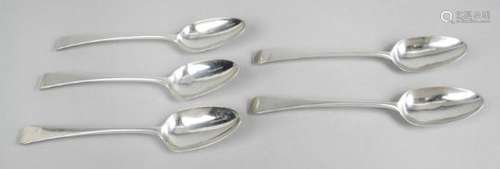 A set of five George III silver table spoons,